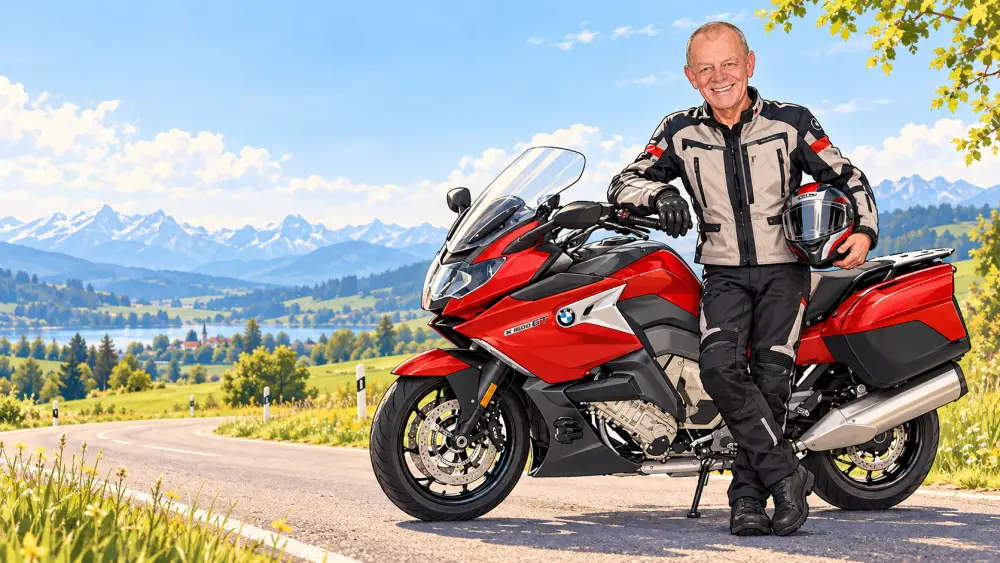 Richard Graf mit roter BMW K 1600 GT und Koffern